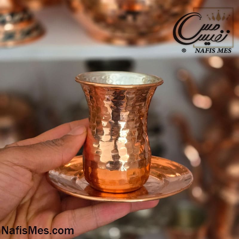 استکان و نعلبکی مسی کمر باریک چکشی