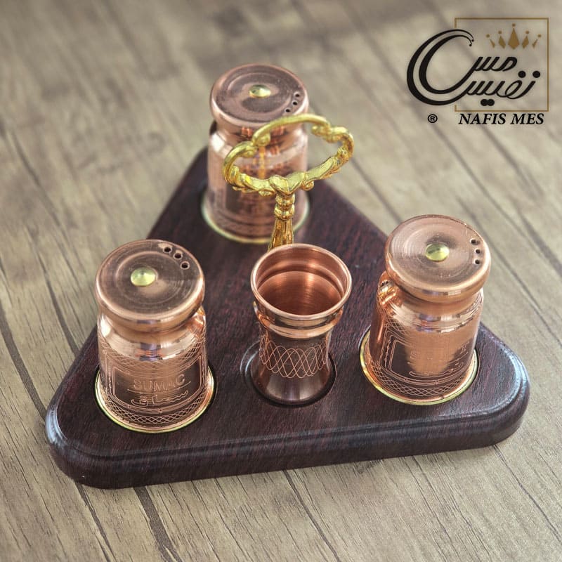 سرویس نمک و فلفل پاش 5 پارچه مسی طرح ستین