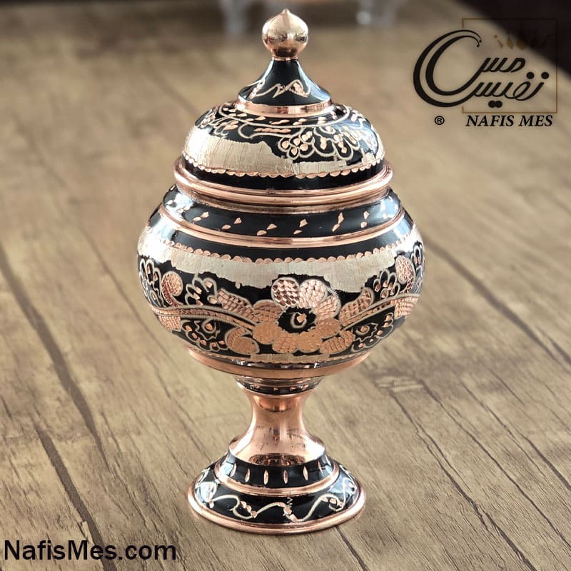 قندان مسی نقره کوب پایه دار مدل سویل