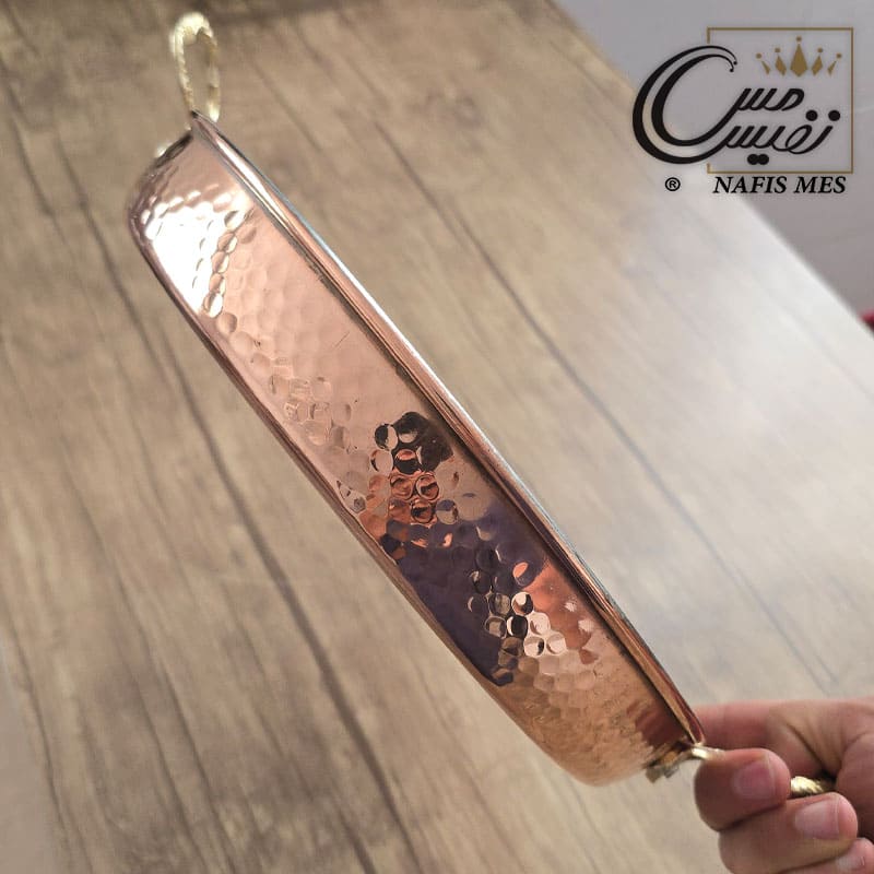 ماهیتابه مسی دو دسته برنجی سایز بزرگ چکشی زنجان - Image 4