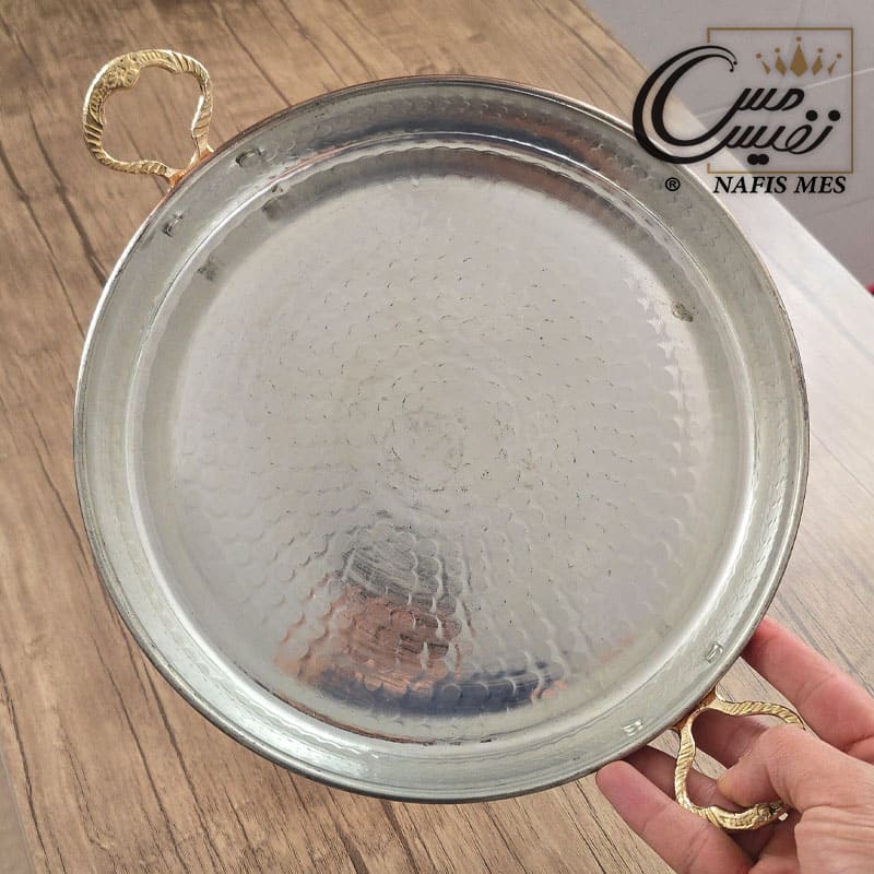 ماهیتابه مسی دو دسته برنجی سایز بزرگ چکشی زنجان - Image 6