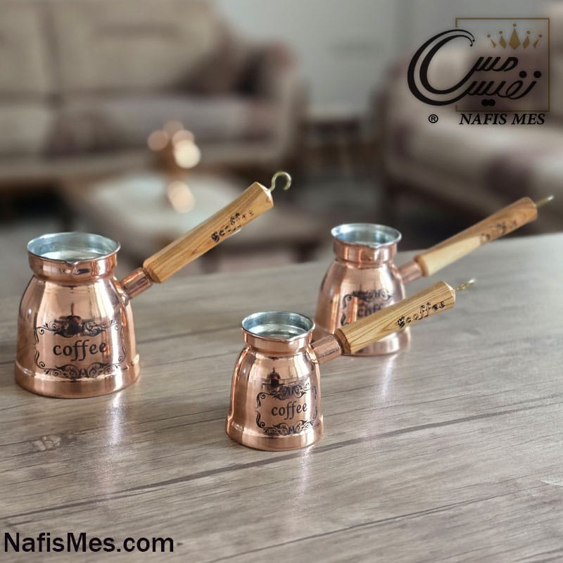 قهوه جوش مسی دسته چوبی آرات ( 3 سایز )