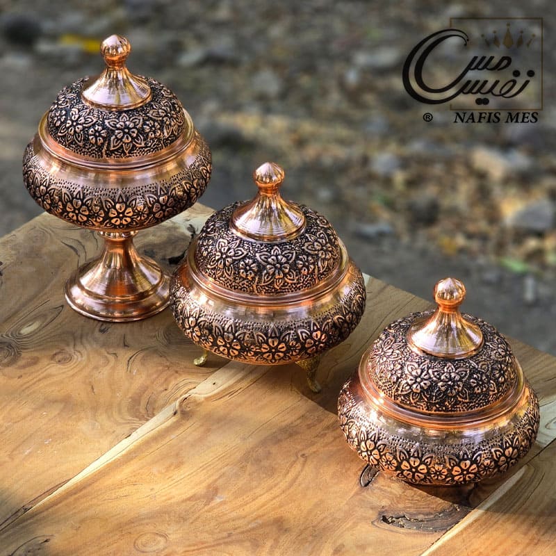 قندان مسی طرح ماهلین ( پایه بلند ، سه پایه و بدون پایه ) ساخت زنجان