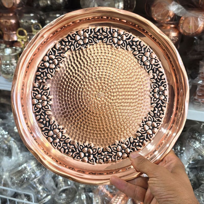 سینی مسی طرح رز نفیس زنجان ( 3 سایز ، نانو شده )