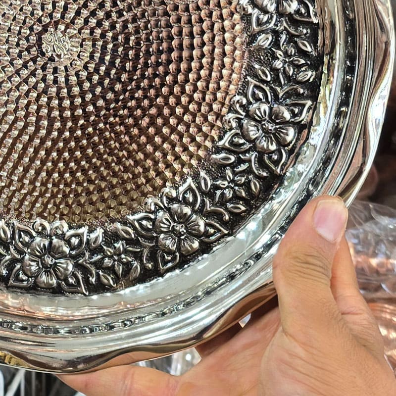 Alternative view of سینی کروم طرح رز نفیس زنجان ( 3 سایز ، نانو شده )