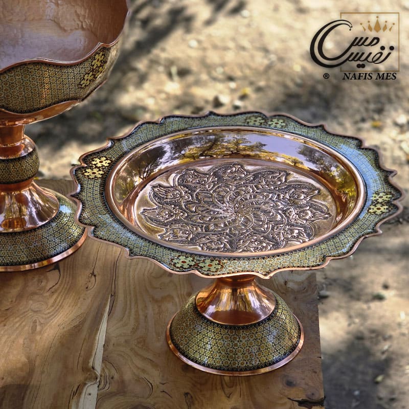سرویس پذیرایی لب دالبری خاتم کاری طرح نفیس ( میوه ، آجیل و شکلات و شیرینی خوری ) - تصویر 12
