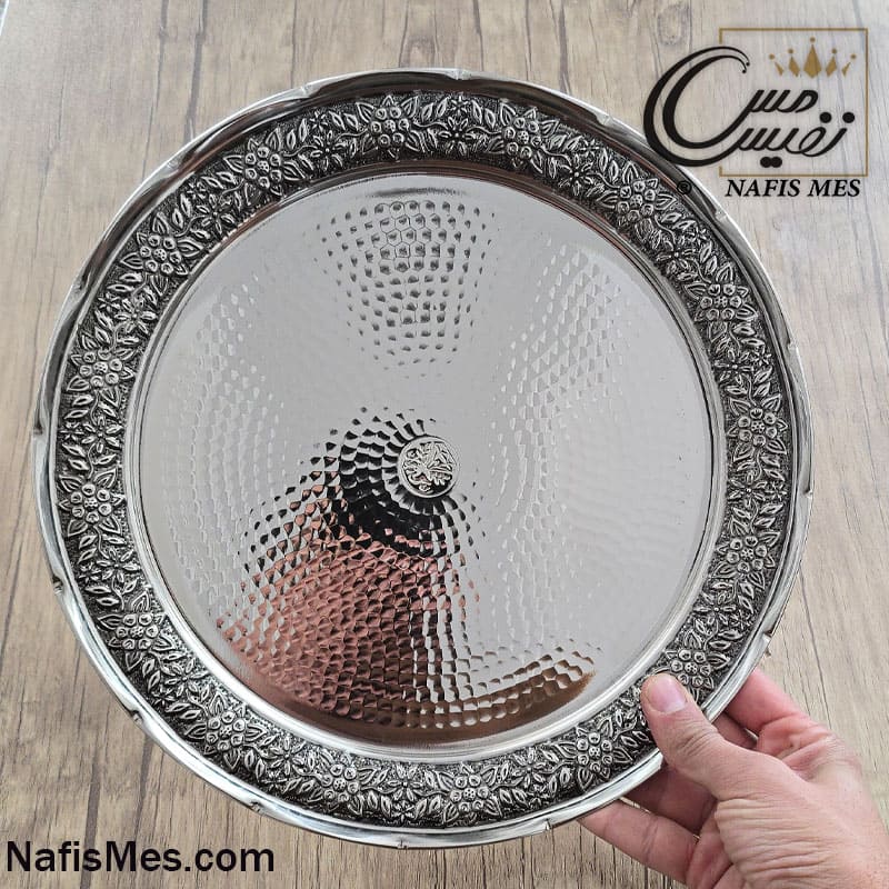 سینی کروم گرد چکشی نفیس گل
