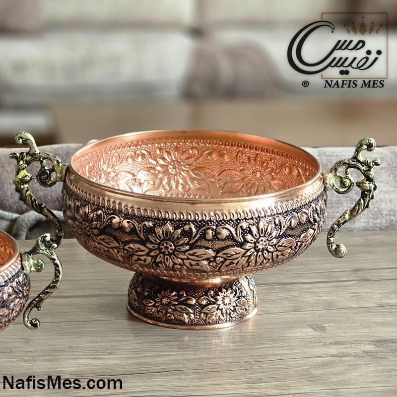 ظرف پذیرایی مسی مینیمال طرح اطلسی ( میوه ، آجیل و شکلات خوری ) ساخت زنجان - تصویر 6