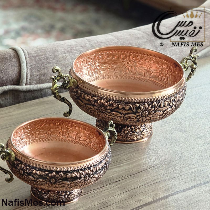 ظرف پذیرایی مسی طرح اطلسی ( میوه ، آجیل و شکلات خوری )