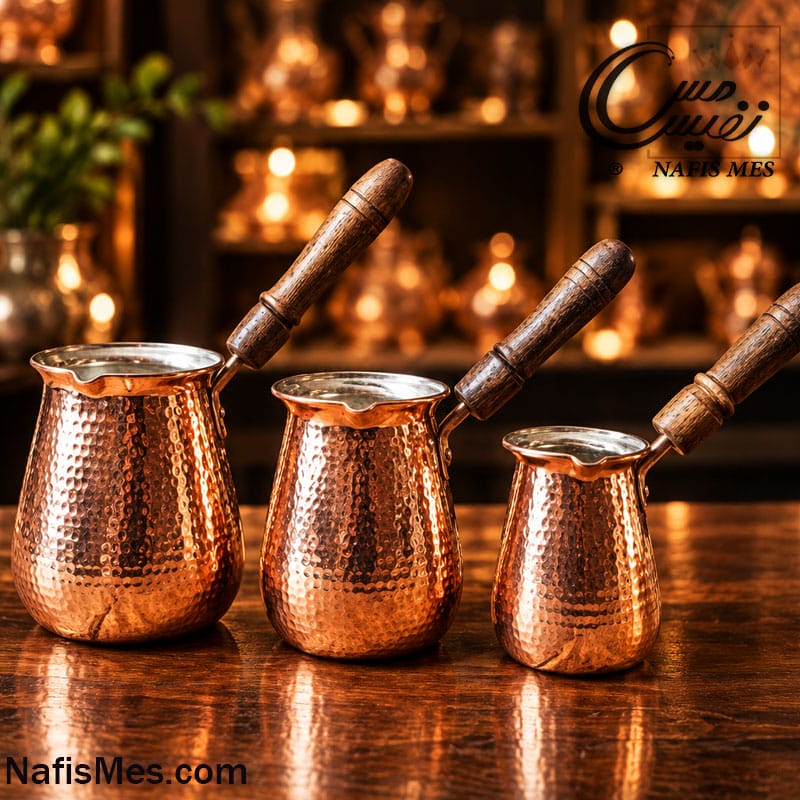 قهوه جوش مسی دسته چوبی زنجان مدل دنیز