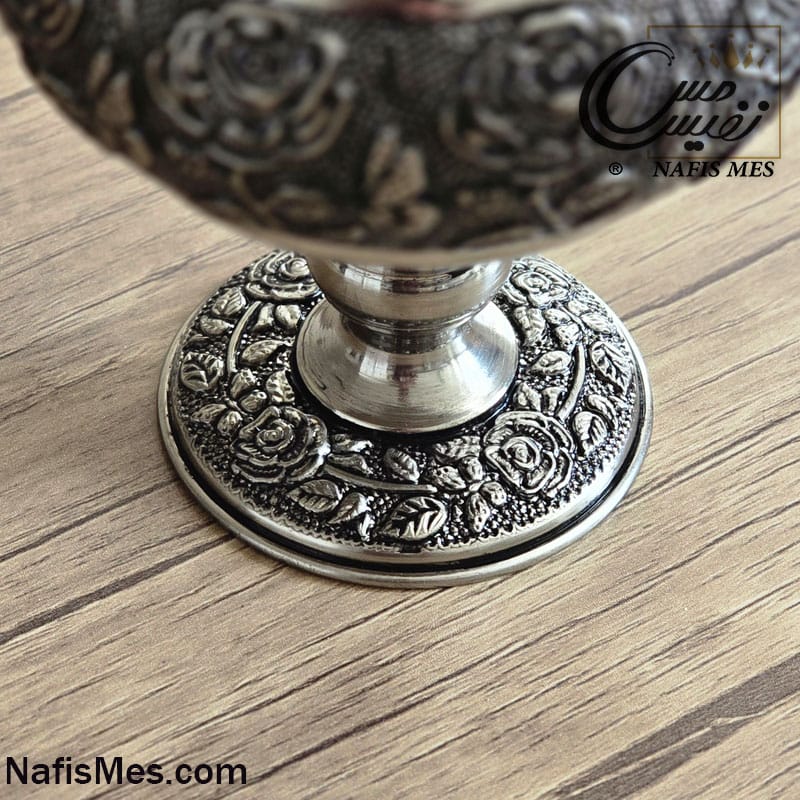 شکلات خوری ( قندان سایز بزرگ ) پایه بلند کروم طرح گل سرخ - Image 3