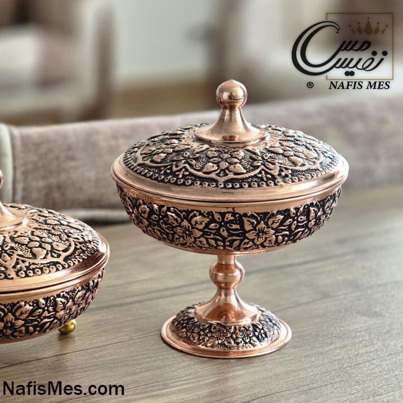 قندان مسی طرح فاخر ( پایه بلند و سه پایه کوتاه ) ساخته شده از مس خالص - Image 3