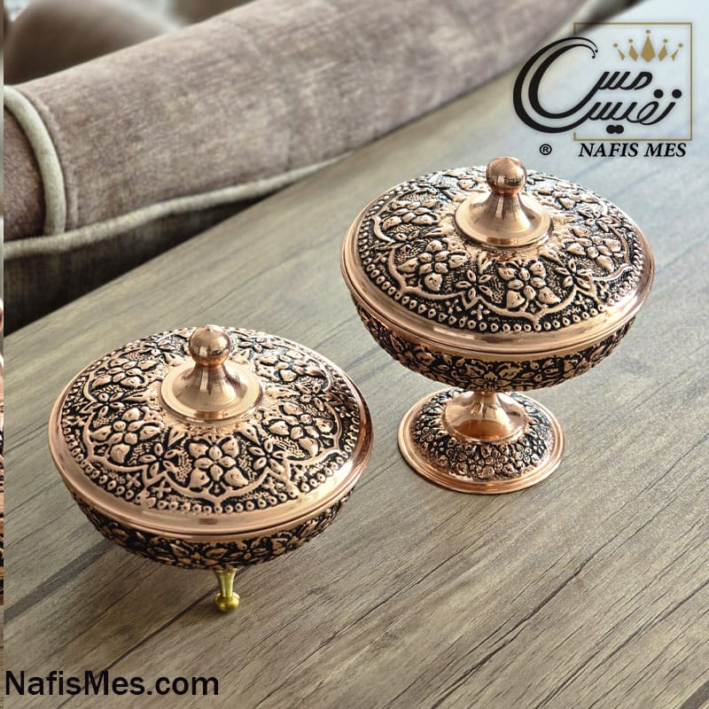 قندان مسی طرح فاخر ( پایه بلند و سه پایه کوتاه ) ساخته شده از مس خالص - Image 4