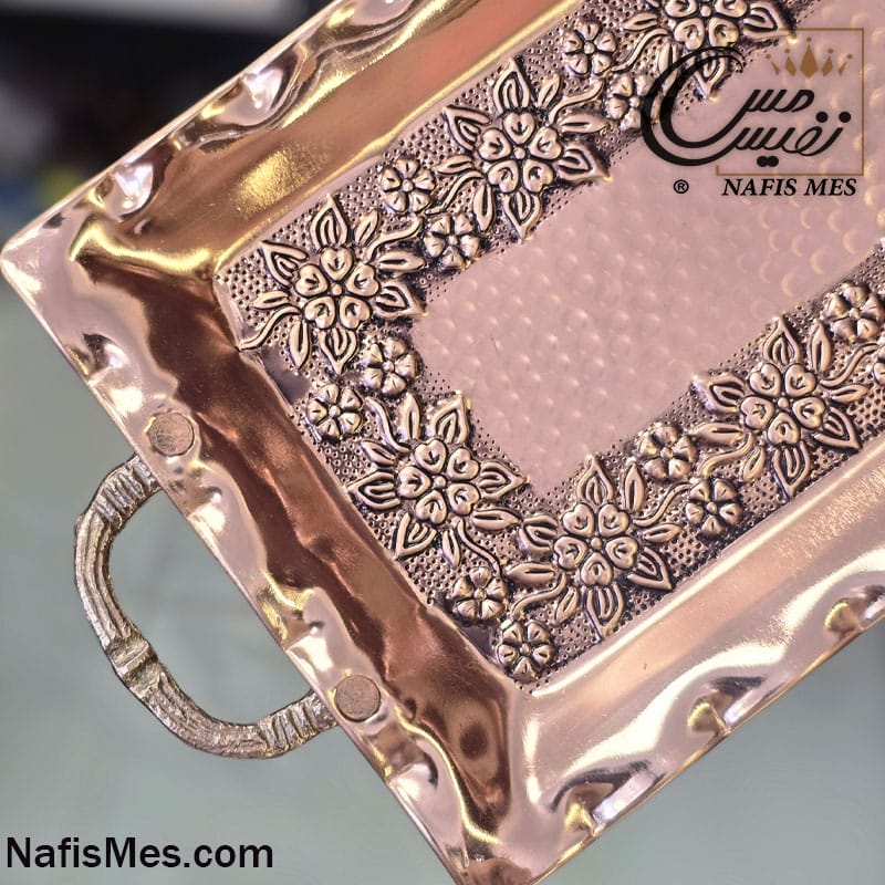 رولت خوری مسی دسته و پایه دار طرح فلاور ( ساخته شده از مس خالص ) - تصویر 4