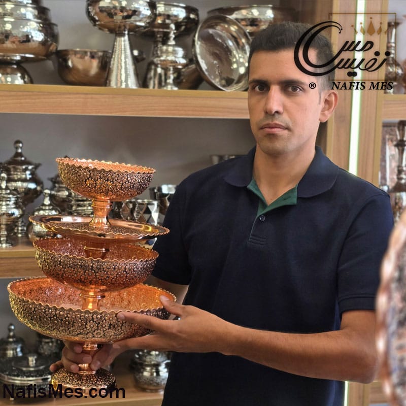ست پذیرایی مسی 4 پارچه گل پروانه ( ساخت هنرمندان زنجانی ) مدل برتر 1405